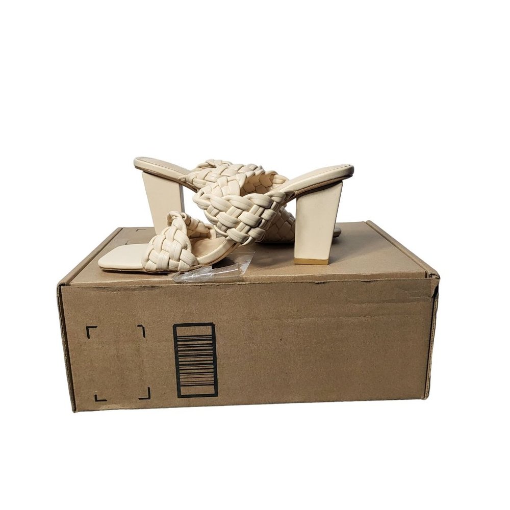 Rilista Braided Heeled Tan Sandals Square Open Toe Chunky Block Mules 9 New Boho - Picture 11 of 11